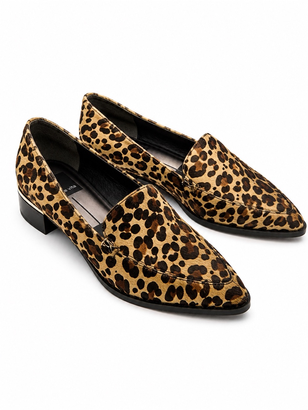 Dolce Vita Leopard Print Pointed Toe Loafers in Tan and Black EUC